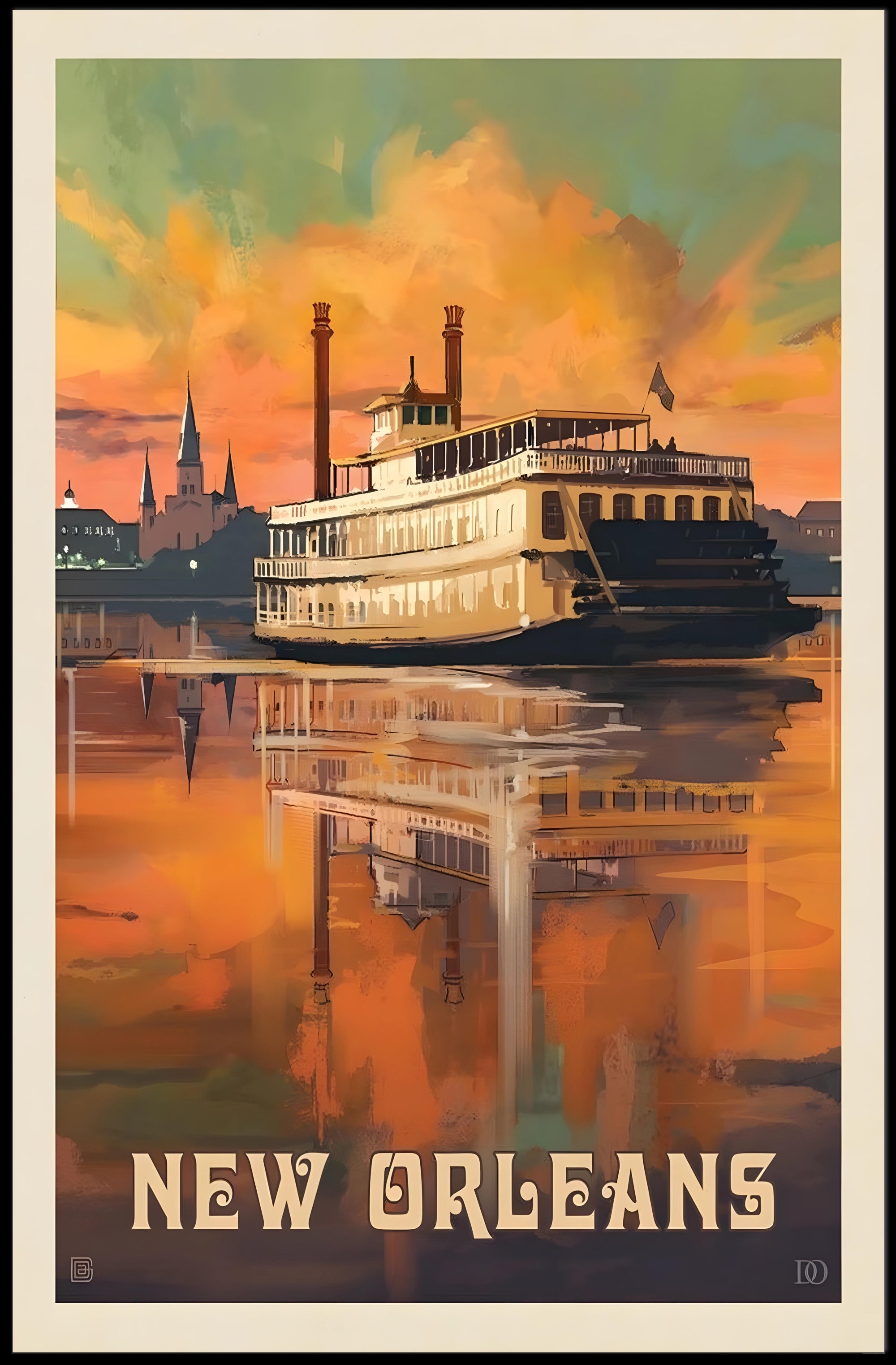 New Orleans Paddle Steamboat Vintage Travel Poster PosterGoat