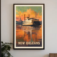 New Orleans Paddle Steamboat Vintage Travel Poster PosterGoat