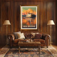 New Orleans Paddle Steamboat Vintage Travel Poster PosterGoat