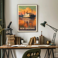 New Orleans Paddle Steamboat Vintage Travel Poster PosterGoat