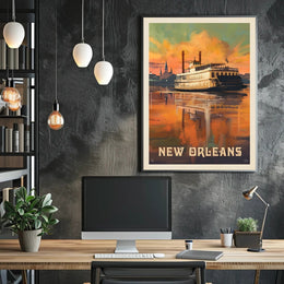 New Orleans Paddle Steamboat Vintage Travel Poster PosterGoat