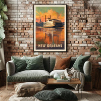 New Orleans Paddle Steamboat Vintage Travel Poster PosterGoat