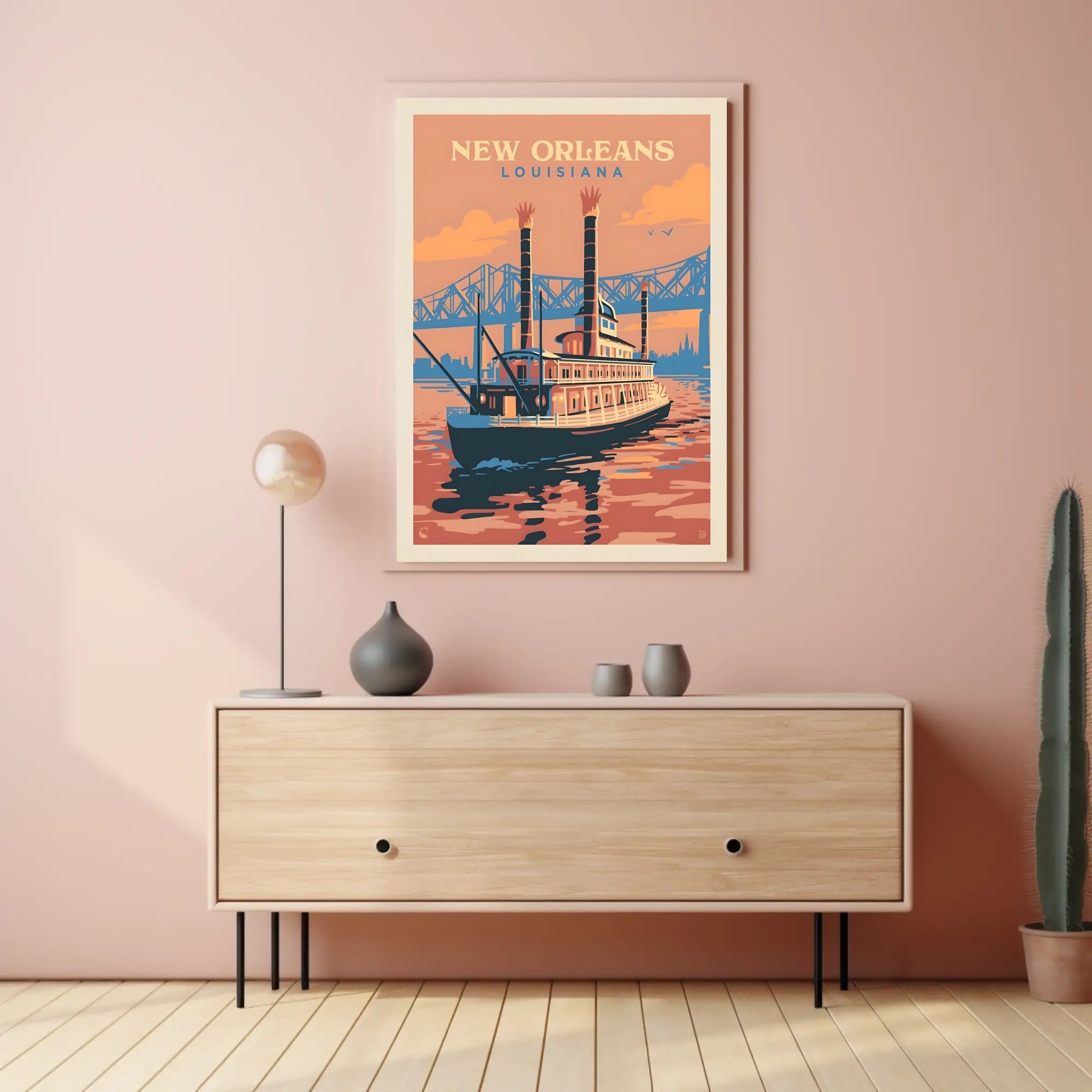 New Orleans Steamboat Art Deco Travel Poster PosterGoat