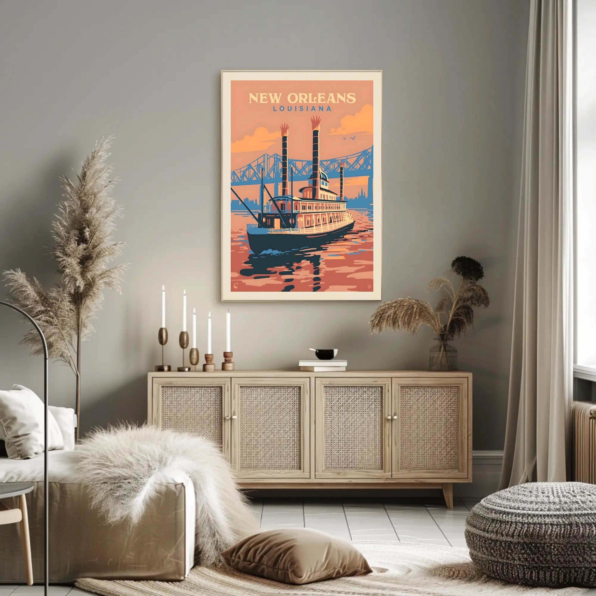 New Orleans Steamboat Art Deco Travel Poster PosterGoat