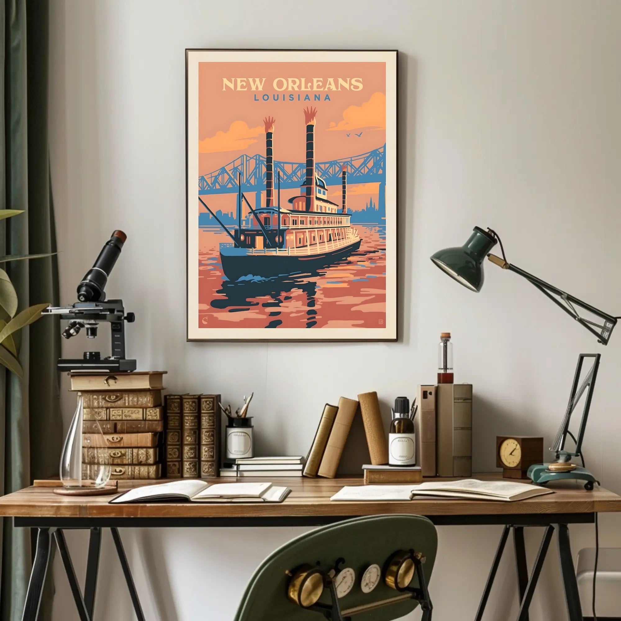 New Orleans Steamboat Art Deco Travel Poster PosterGoat