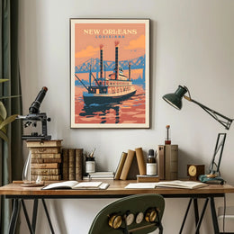New Orleans Steamboat Art Deco Travel Poster PosterGoat