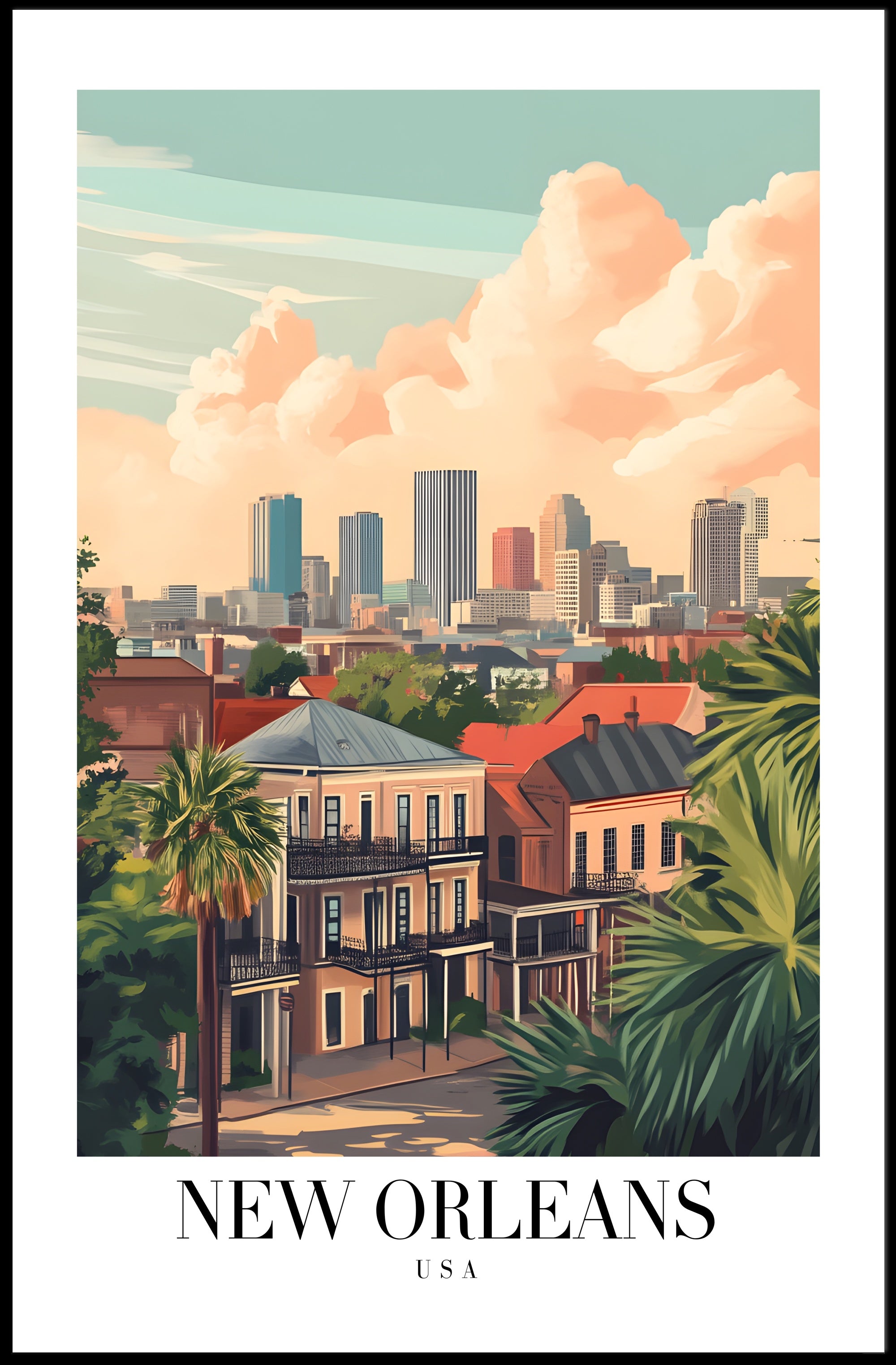 New Orleans Urban Landscape Illustrated Cityscape Poster PosterGoat