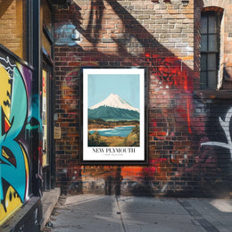 New Plymouth Vintage Travel Landscape Poster PosterGoat