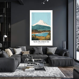 New Plymouth Vintage Travel Landscape Poster PosterGoat