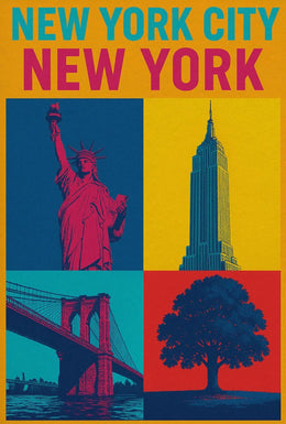 New York City Icons Pop-Art Inspired Travel Poster PosterGoat