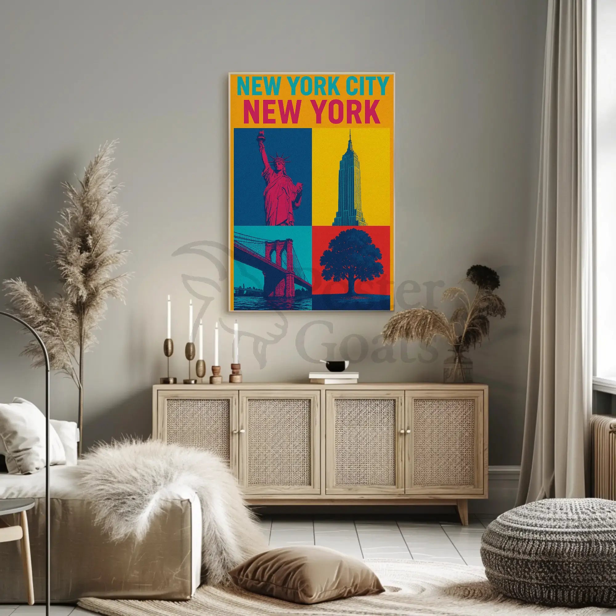 New York City Icons Pop-Art Inspired Travel Poster PosterGoat