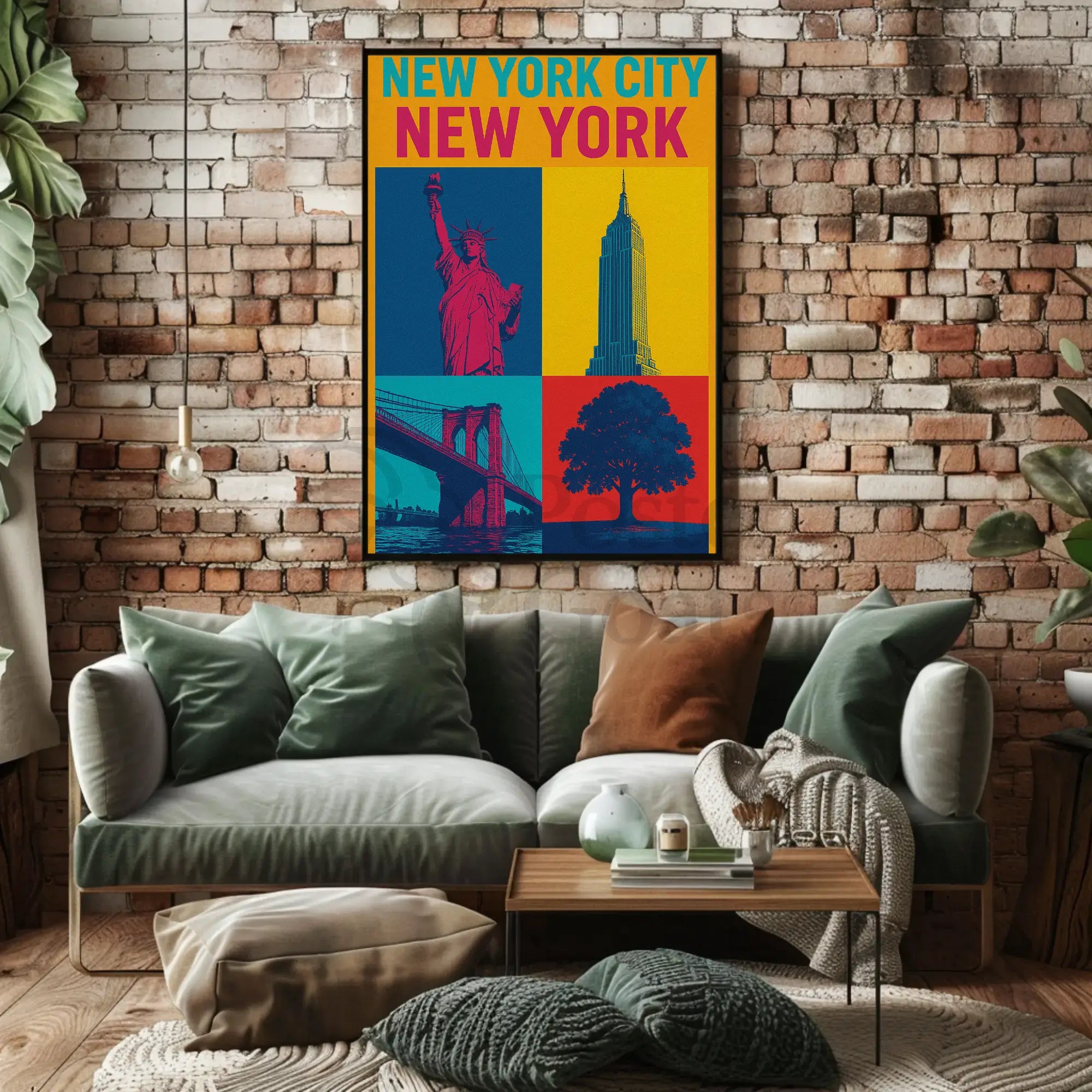 New York City Icons Pop-Art Inspired Travel Poster PosterGoat