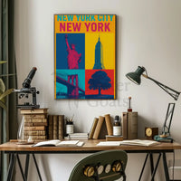 New York City Icons Pop-Art Inspired Travel Poster PosterGoat