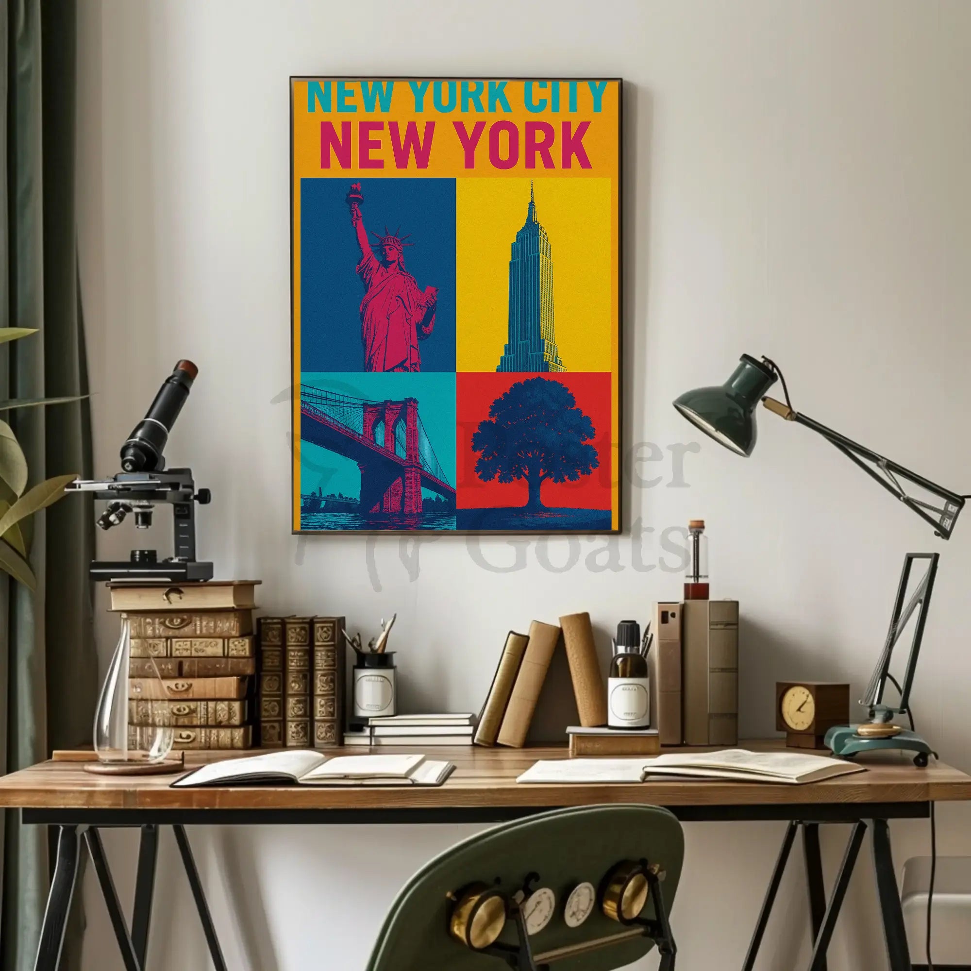 New York City Icons Pop-Art Inspired Travel Poster PosterGoat