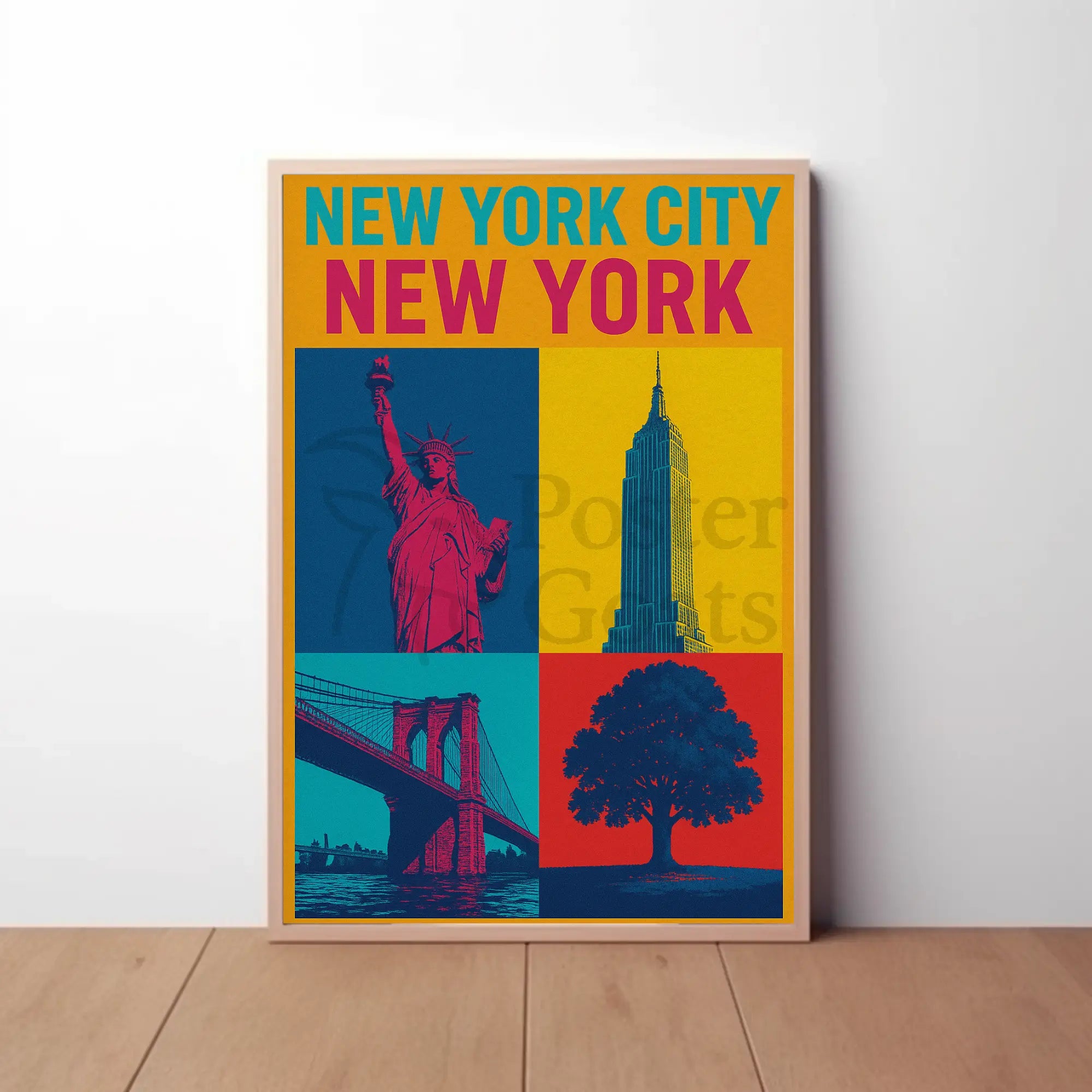 New York City Icons Pop-Art Inspired Travel Poster PosterGoat