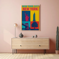 New York City Icons Pop-Art Inspired Travel Poster PosterGoat
