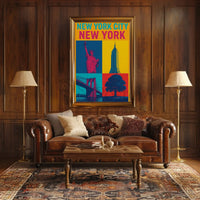 New York City Icons Pop-Art Inspired Travel Poster PosterGoat