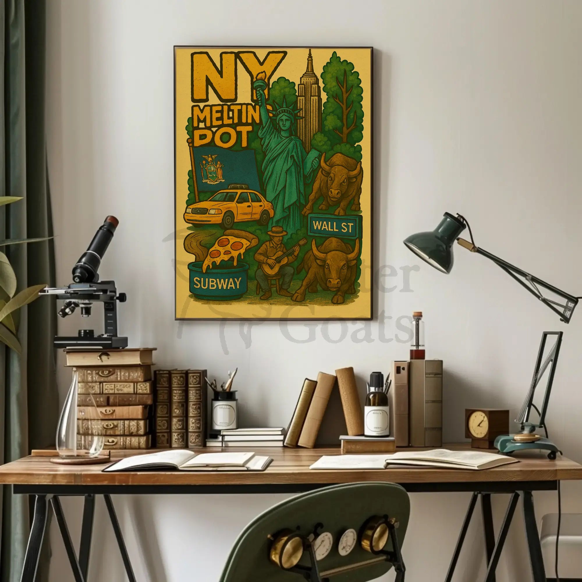 New York City Icons Retro Cultural Heritage Poster PosterGoat