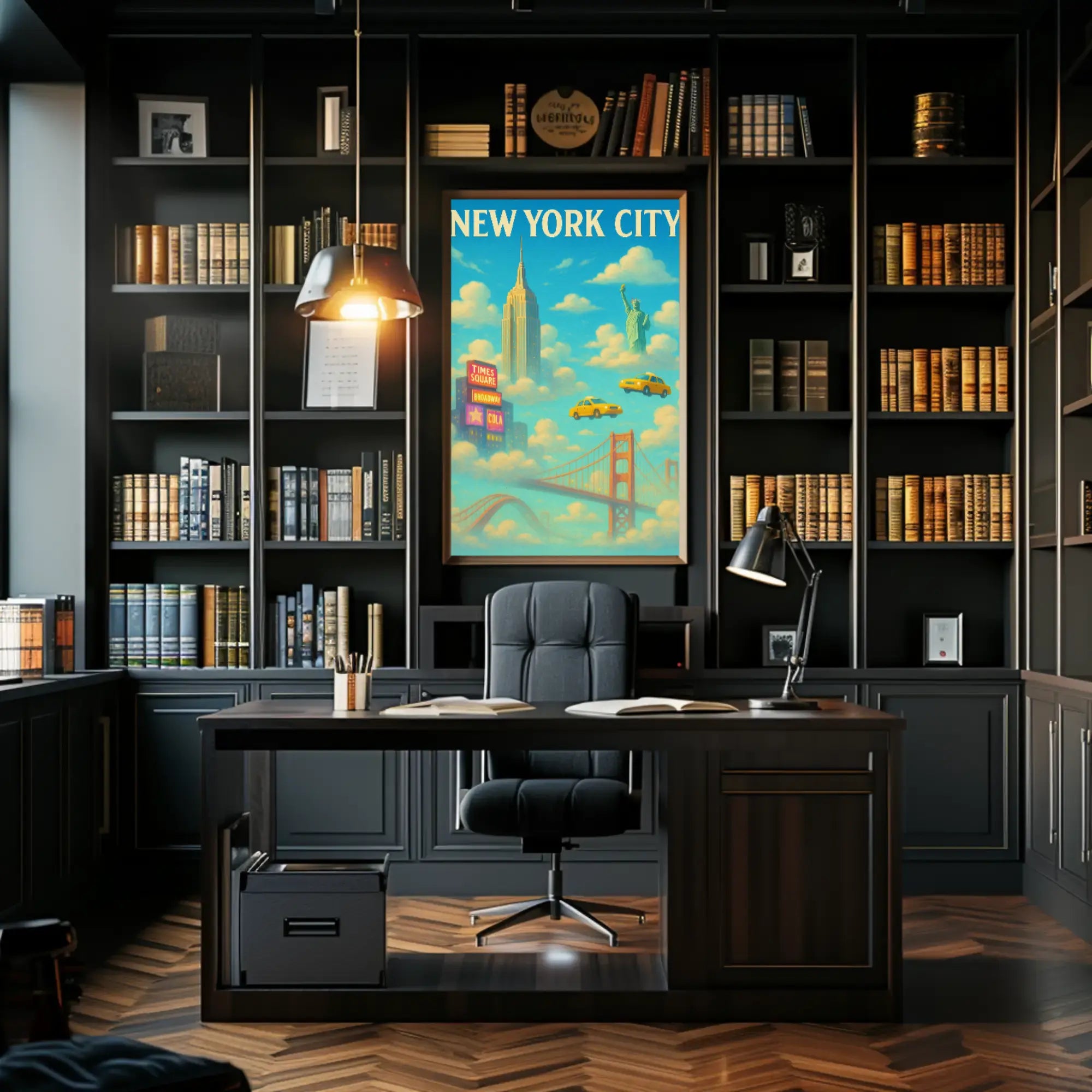 New York City Landmarks Surreal Artistic Travel Poster PosterGoat