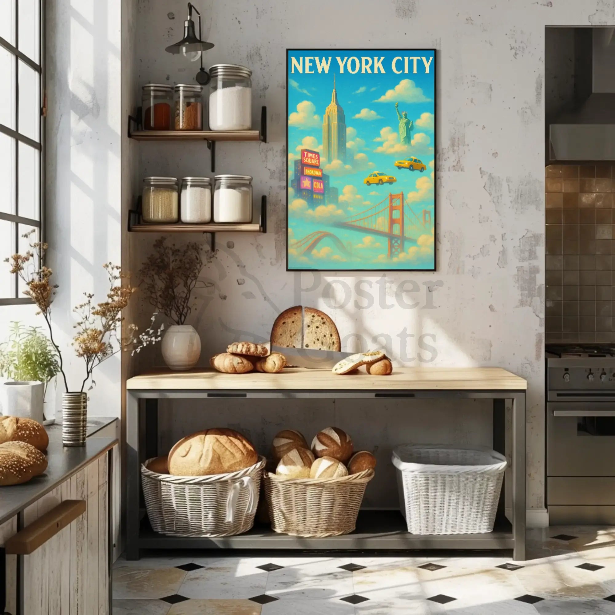 New York City Landmarks Surreal Artistic Travel Poster PosterGoat