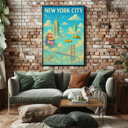 New York City Landmarks Surreal Artistic Travel Poster PosterGoat