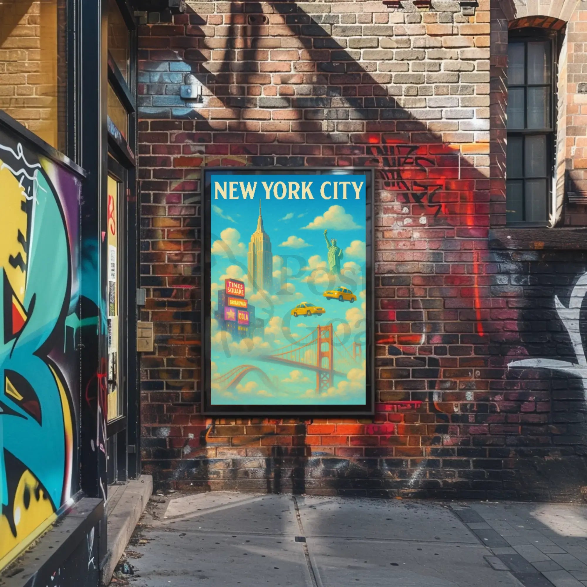 New York City Landmarks Surreal Artistic Travel Poster PosterGoat