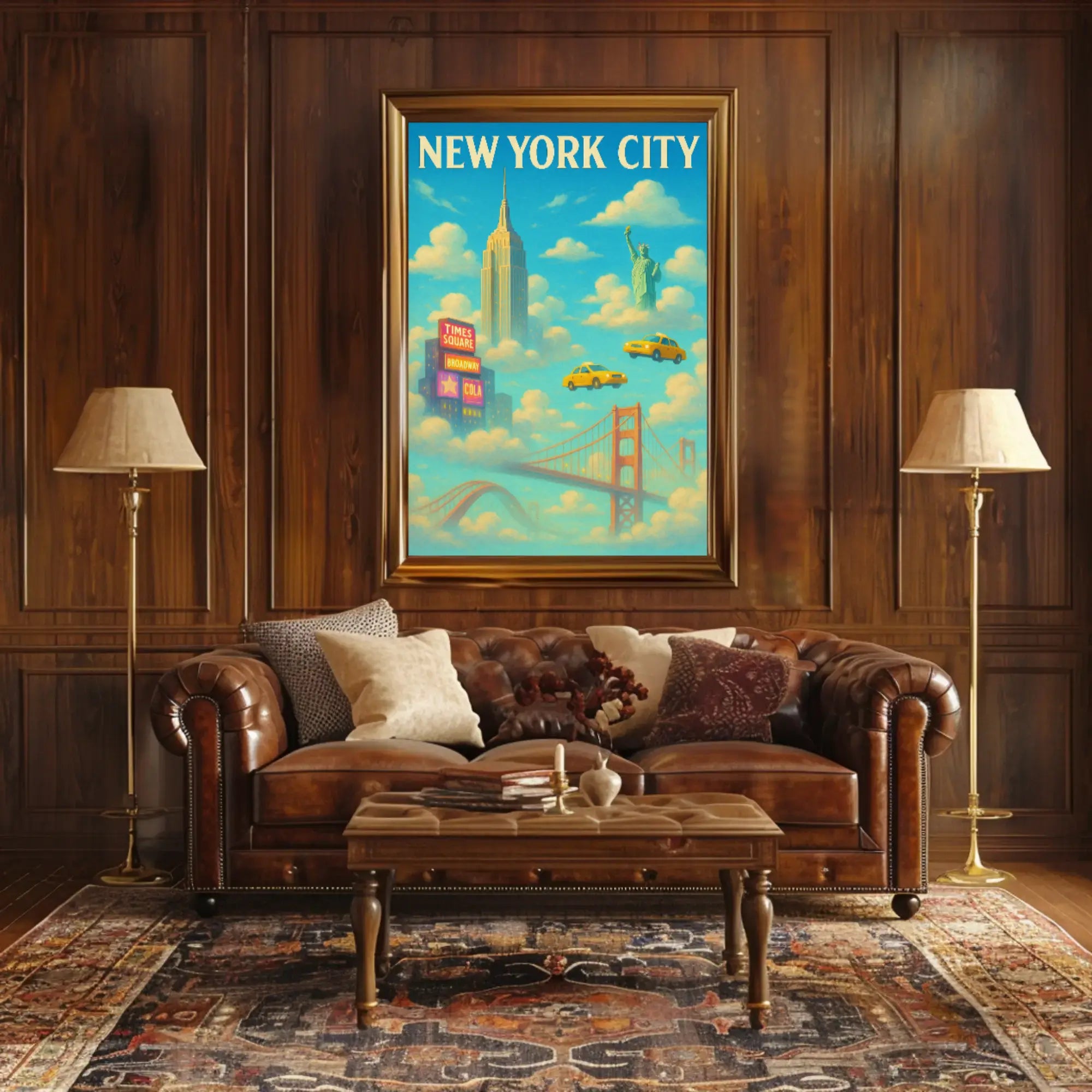 New York City Landmarks Surreal Artistic Travel Poster PosterGoat