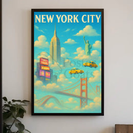 New York City Landmarks Surreal Artistic Travel Poster PosterGoat