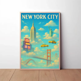 New York City Landmarks Surreal Artistic Travel Poster PosterGoat