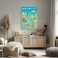 New York City Landmarks Surreal Artistic Travel Poster PosterGoat