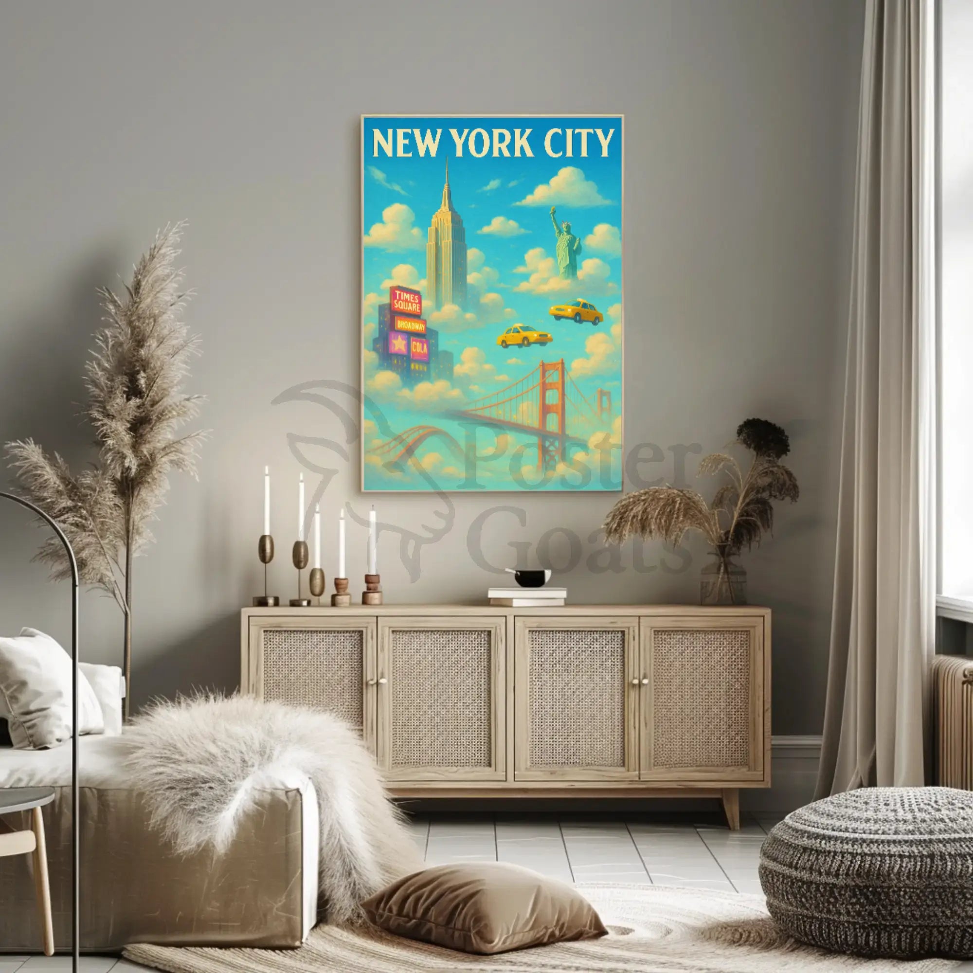 New York City Landmarks Surreal Artistic Travel Poster PosterGoat