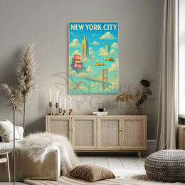 New York City Landmarks Surreal Artistic Travel Poster PosterGoat