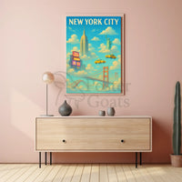 New York City Landmarks Surreal Artistic Travel Poster PosterGoat