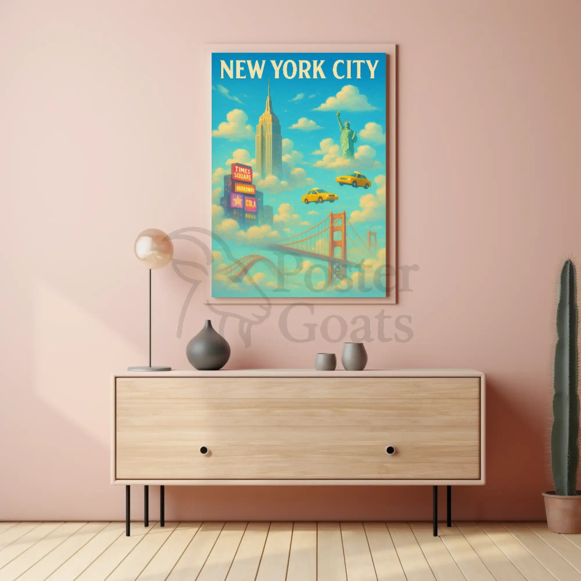 New York City Landmarks Surreal Artistic Travel Poster PosterGoat