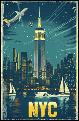 New York City Night Skyline Travel Poster PosterGoat