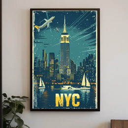 New York City Night Skyline Travel Poster PosterGoat