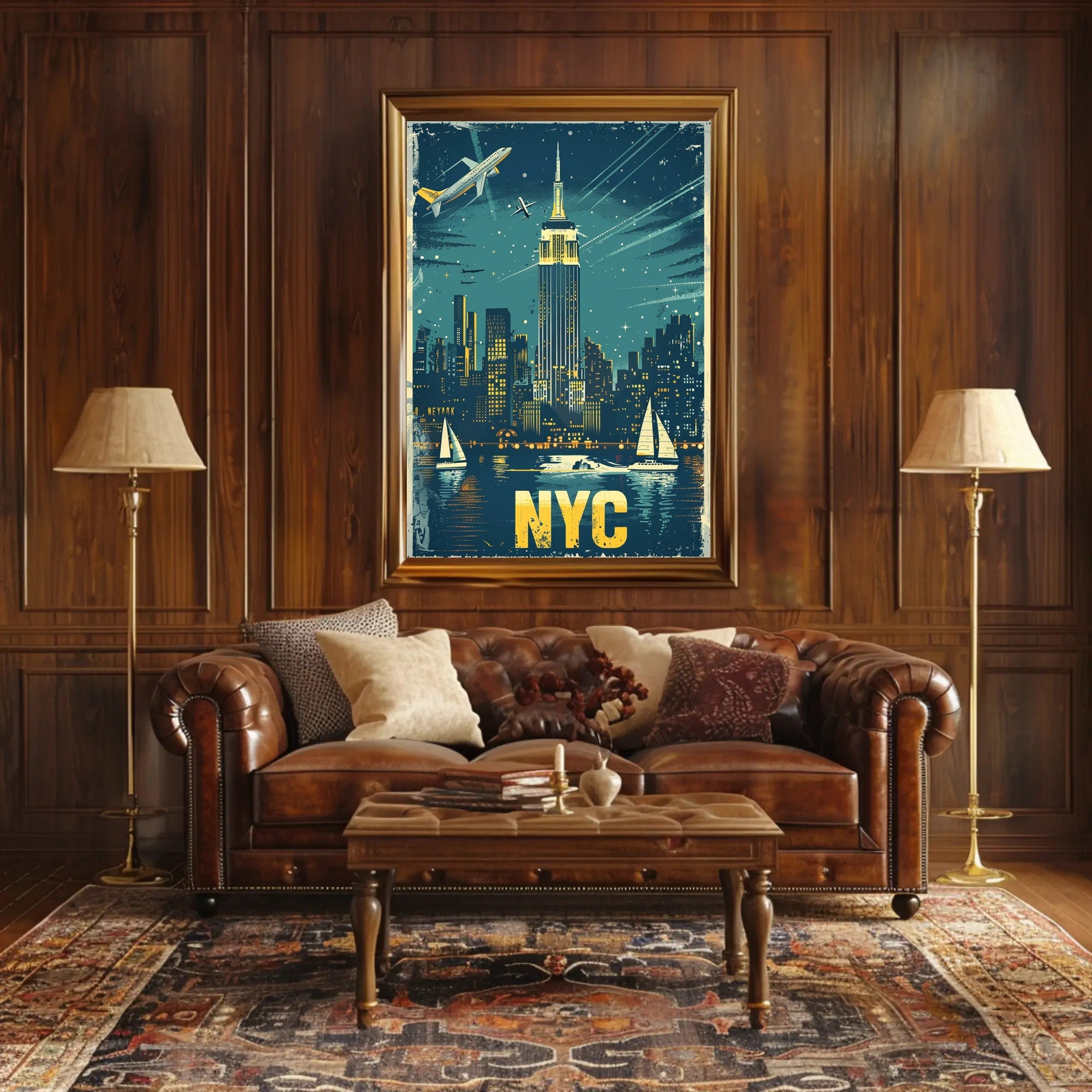 New York City Night Skyline Travel Poster PosterGoat