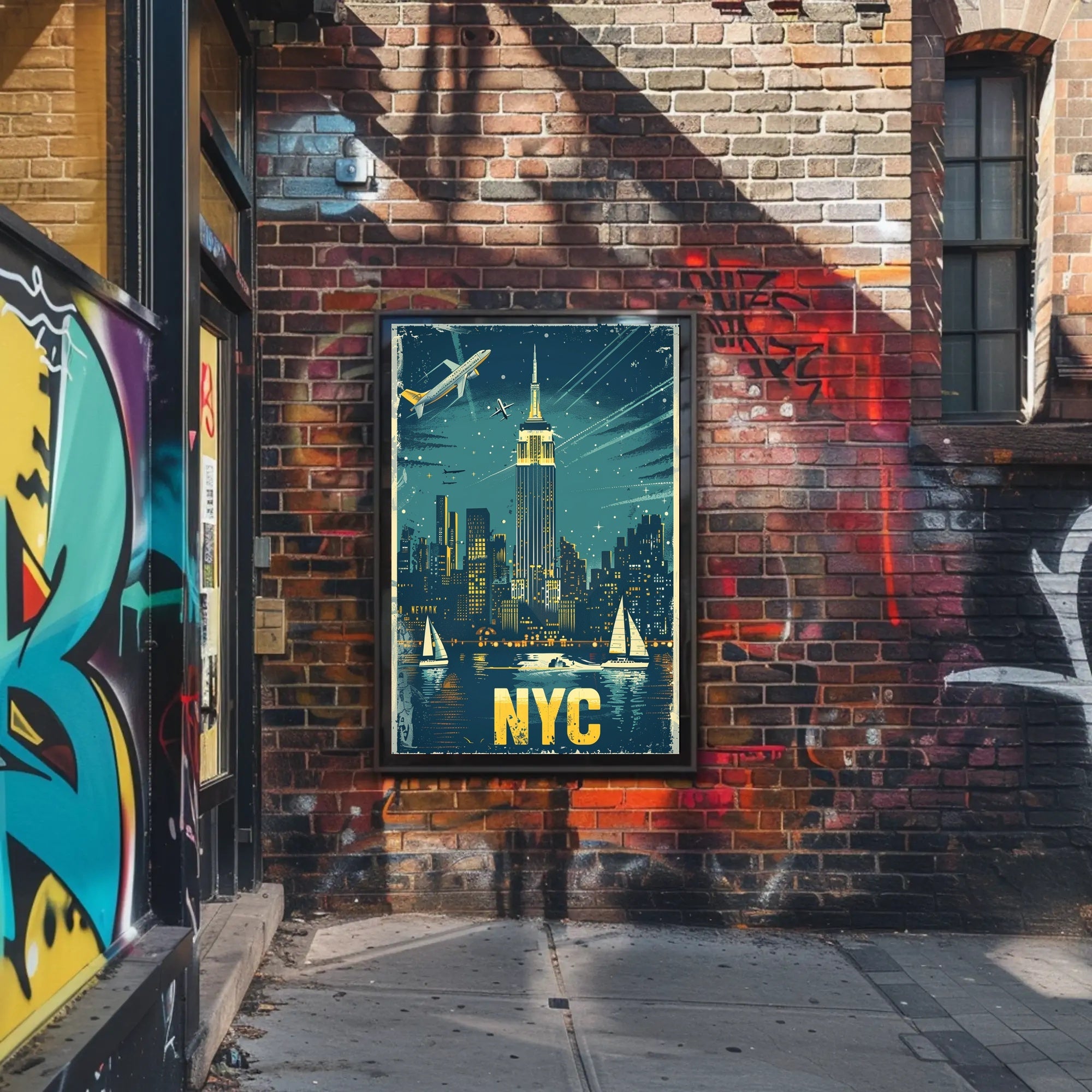 New York City Night Skyline Travel Poster PosterGoat