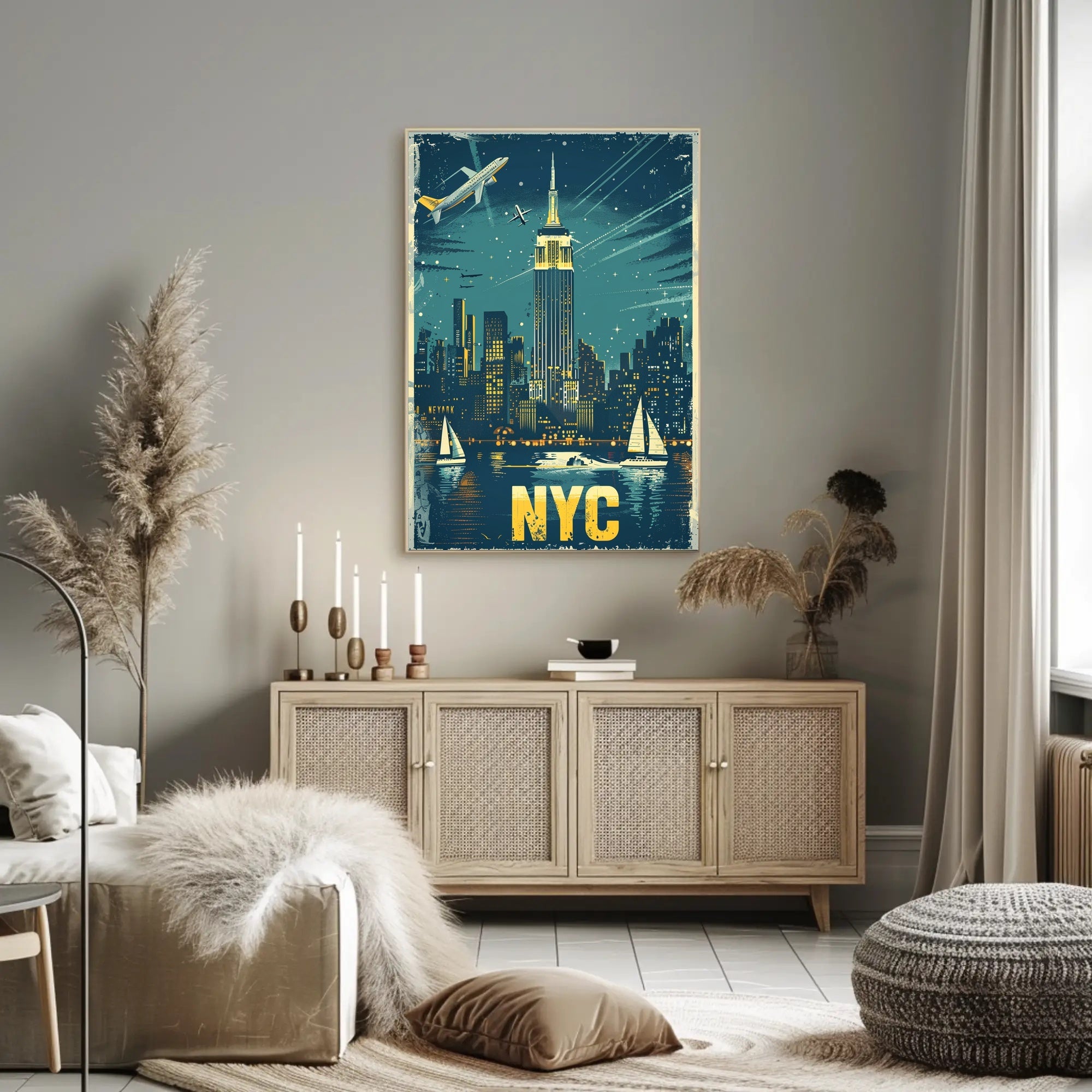 New York City Night Skyline Travel Poster PosterGoat