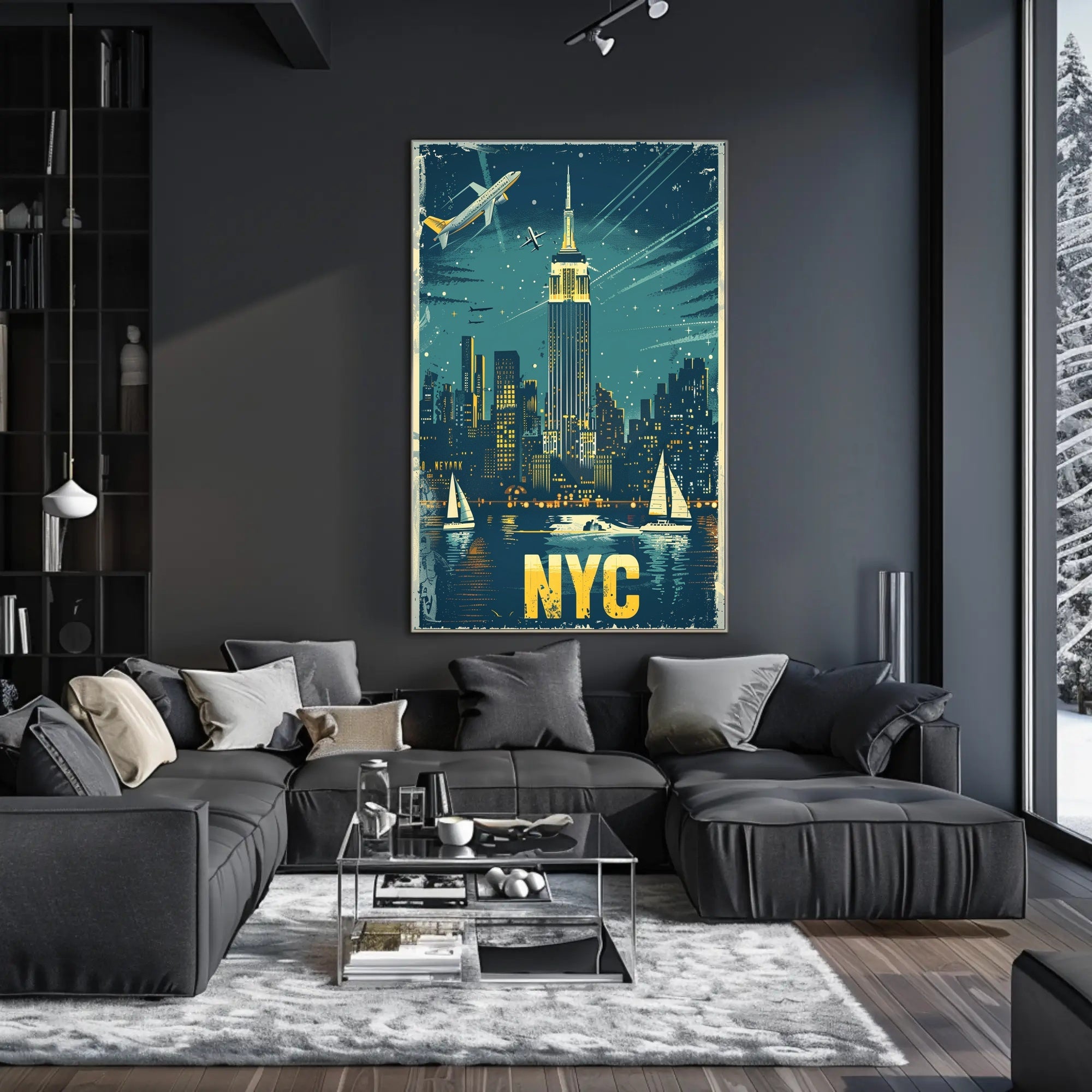 New York City Night Skyline Travel Poster PosterGoat
