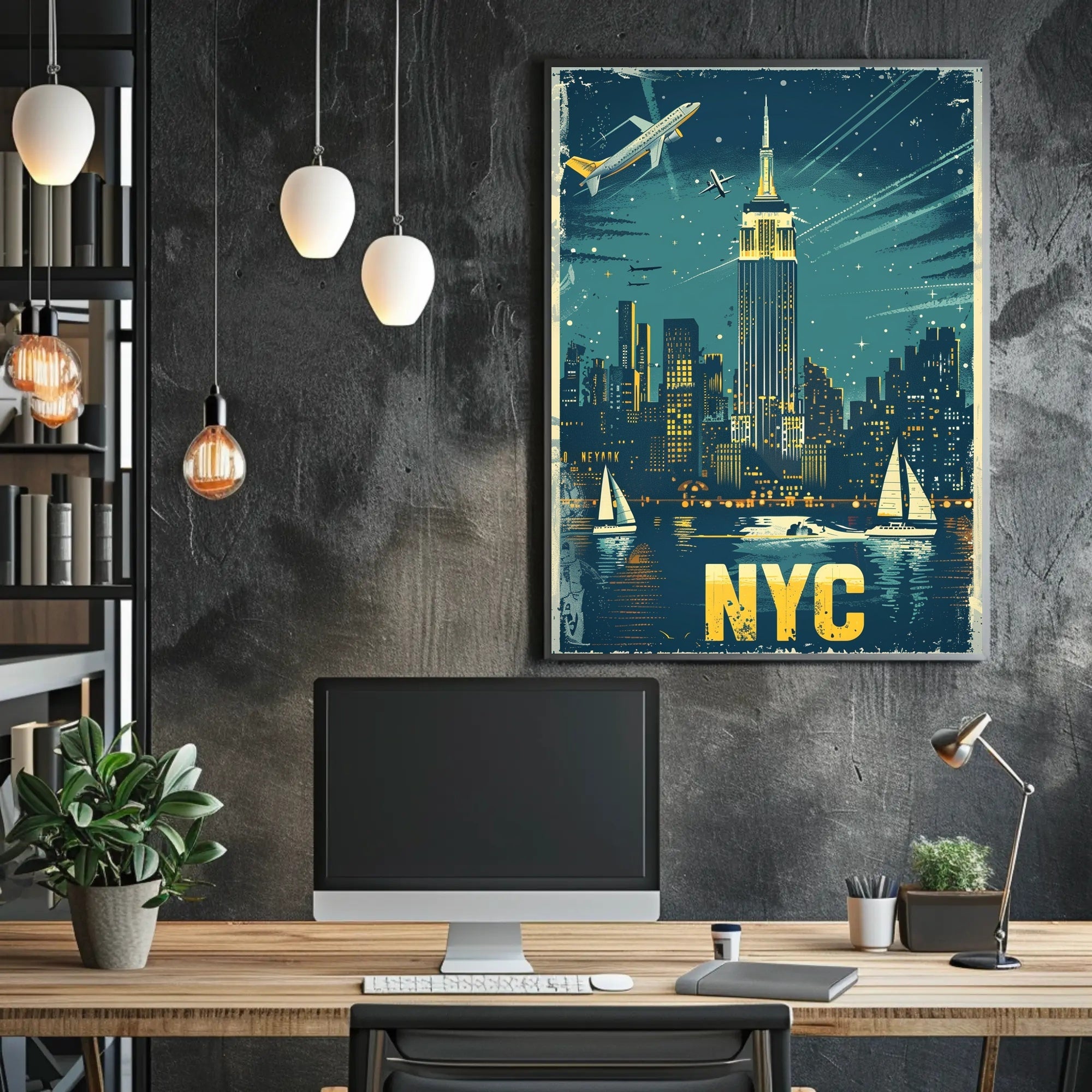 New York City Night Skyline Travel Poster PosterGoat