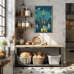 New York City Night Skyline Travel Poster PosterGoat