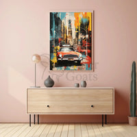 New York City Red Car Graffiti Art Travel Poster PosterGoat