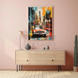 New York City Red Car Graffiti Art Travel Poster PosterGoat