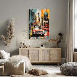 New York City Red Car Graffiti Art Travel Poster PosterGoat
