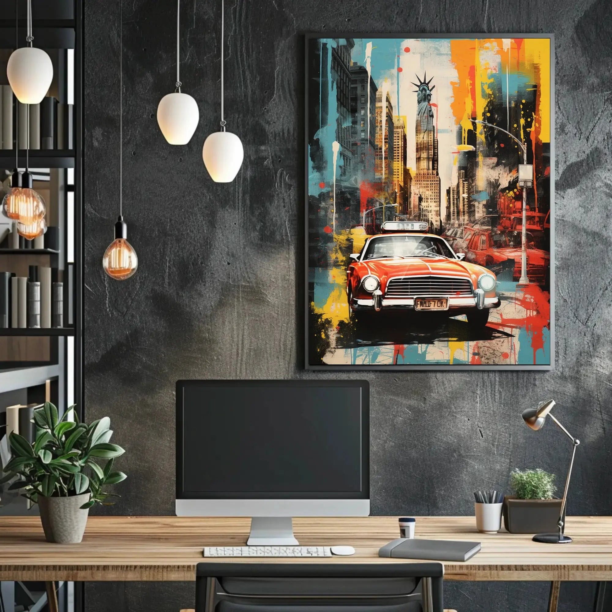 New York City Red Car Graffiti Art Travel Poster PosterGoat
