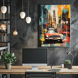 New York City Red Car Graffiti Art Travel Poster PosterGoat