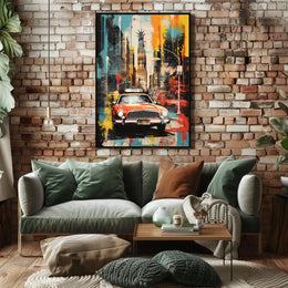 New York City Red Car Graffiti Art Travel Poster PosterGoat