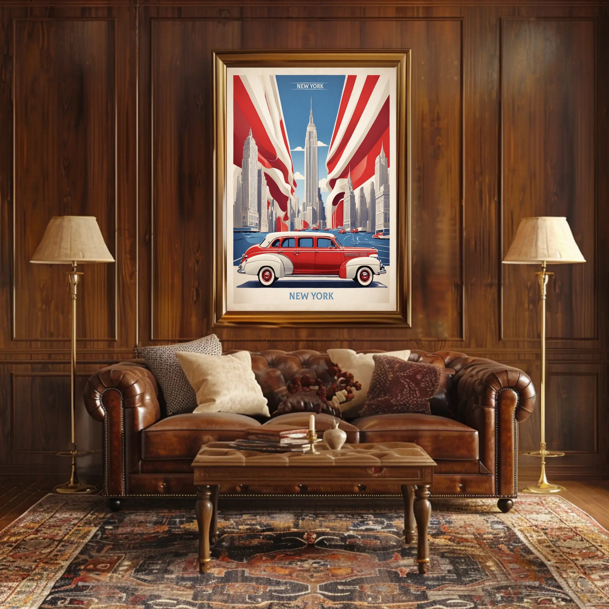 New York City Skyline: Retro Americana Urban or Cityscape Poster PosterGoat