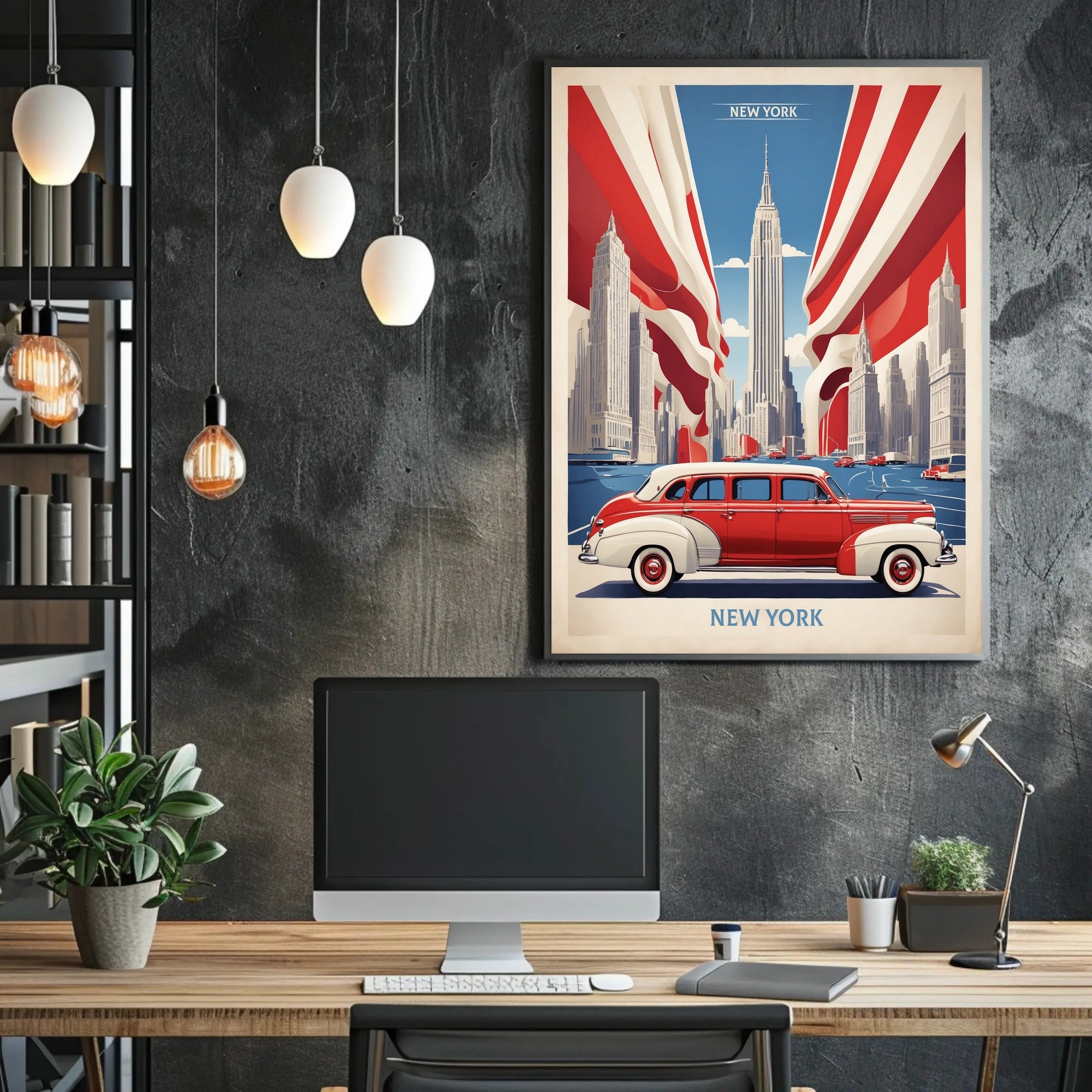 New York City Skyline: Retro Americana Urban or Cityscape Poster PosterGoat